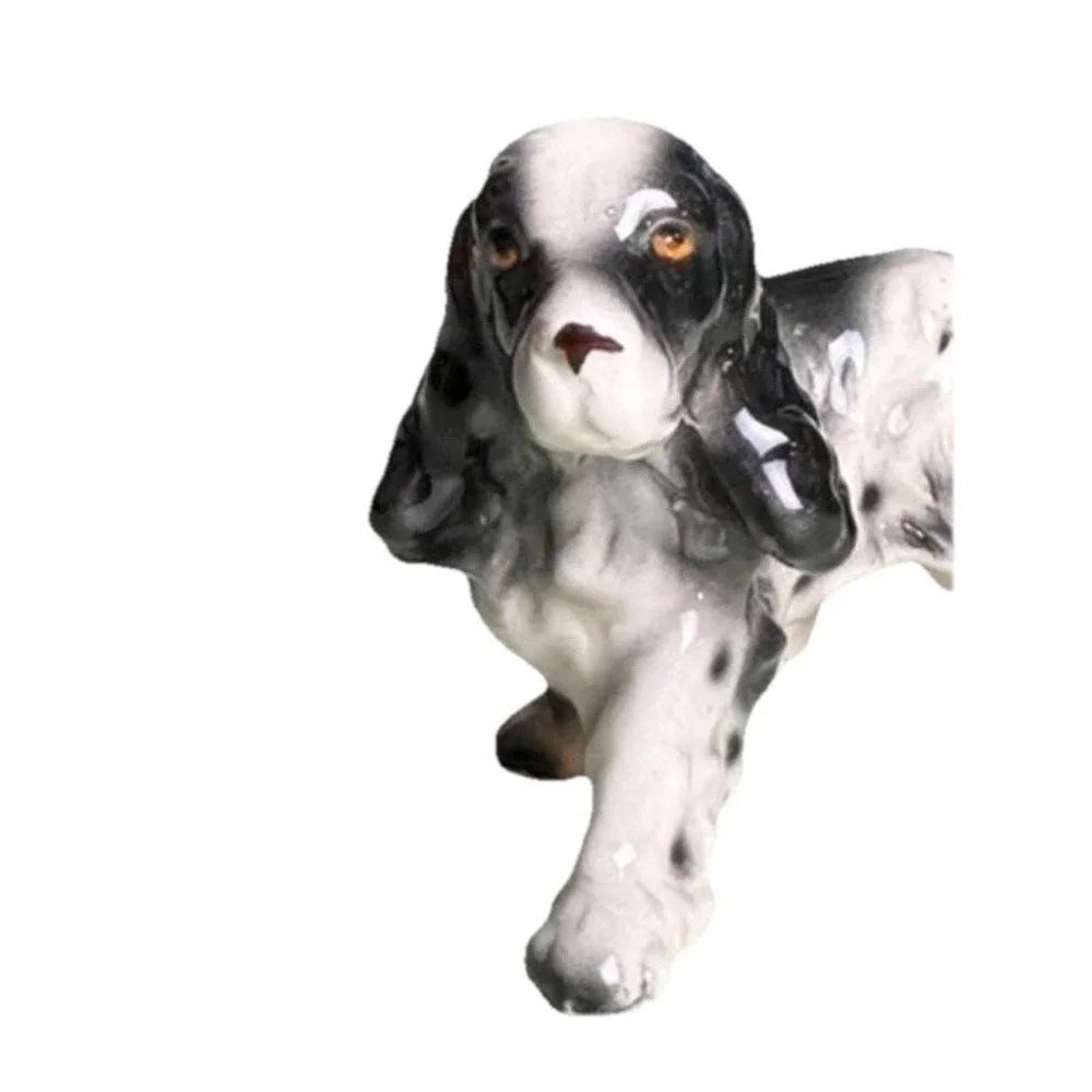 Vintage Black and White Porcelain Irish Setter Cocker‎ Spaniel Dog Mini Figurine